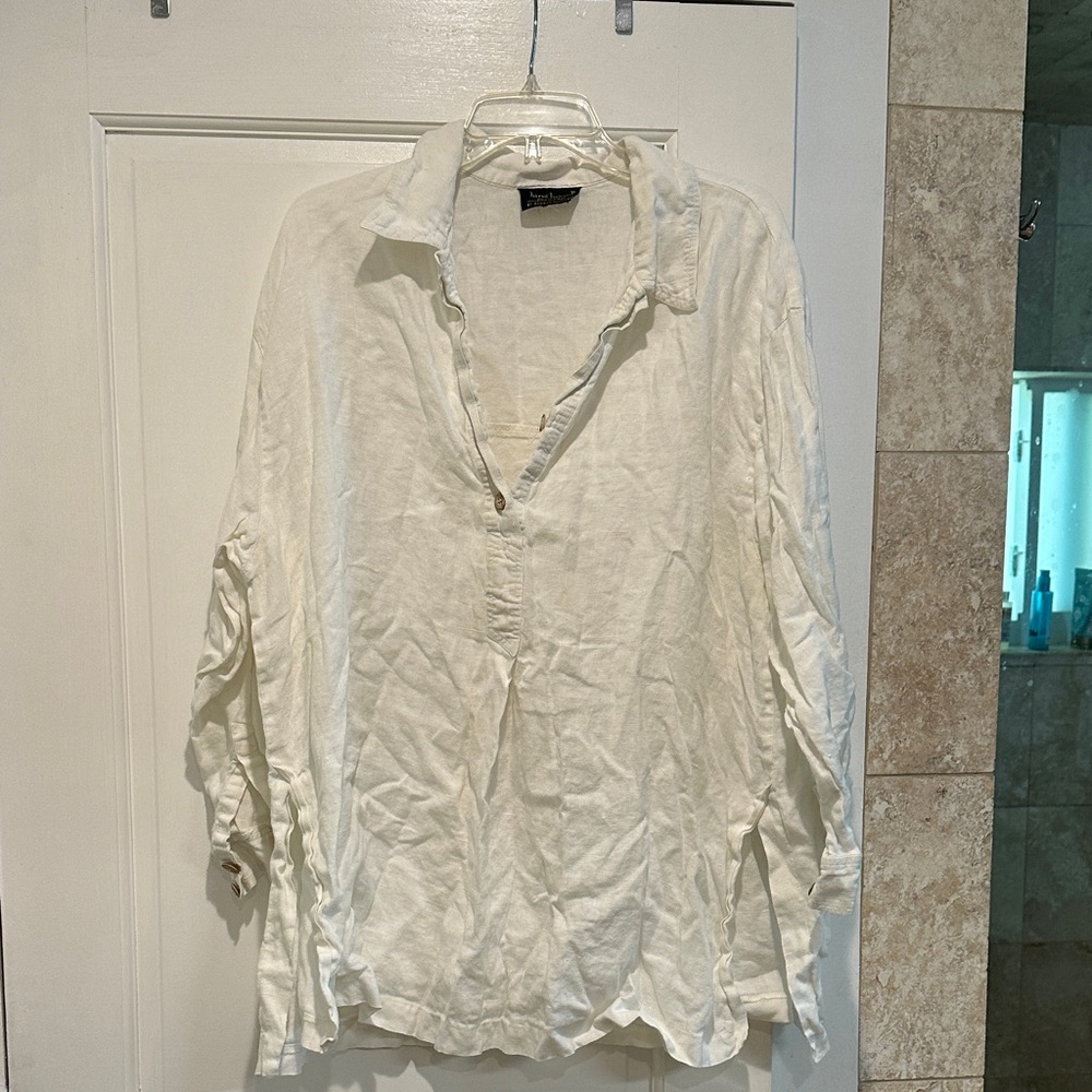 Harve Benard Cream Casual Button Down Shirt